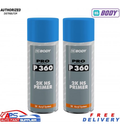 HB Body P360 High Build Primer Aerosol Blue 400ml - Pack of 2 2K HS